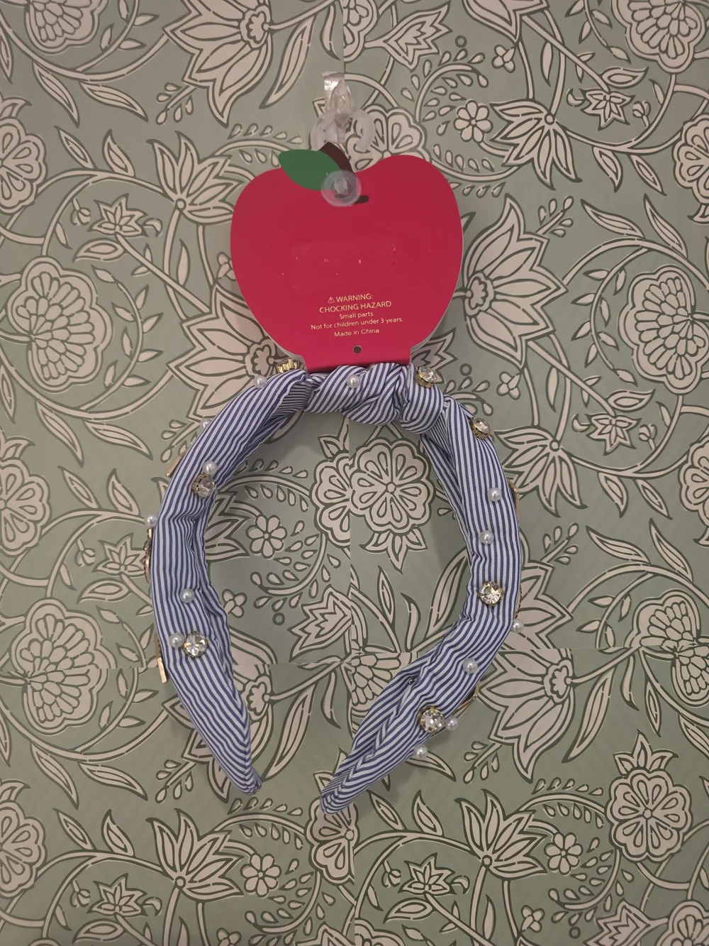 Piper K Striped Headband with Pencil, Apple, and Pearl Charms